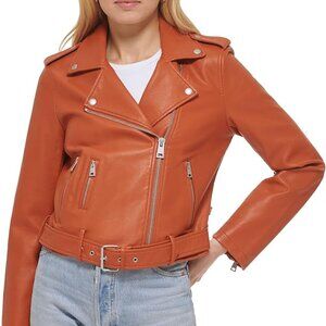 NWOT Levi's Women's Belted Faux Leather Moto Jacket Golden Brown Size Medium